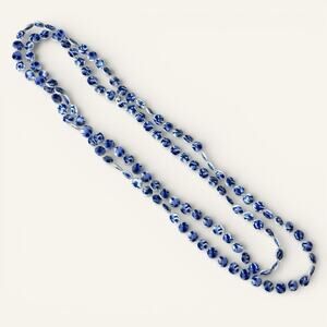 Vintage Blue White Chinoiserie Necklace Asian Ginger Jar Style Plastic Beads 23”
